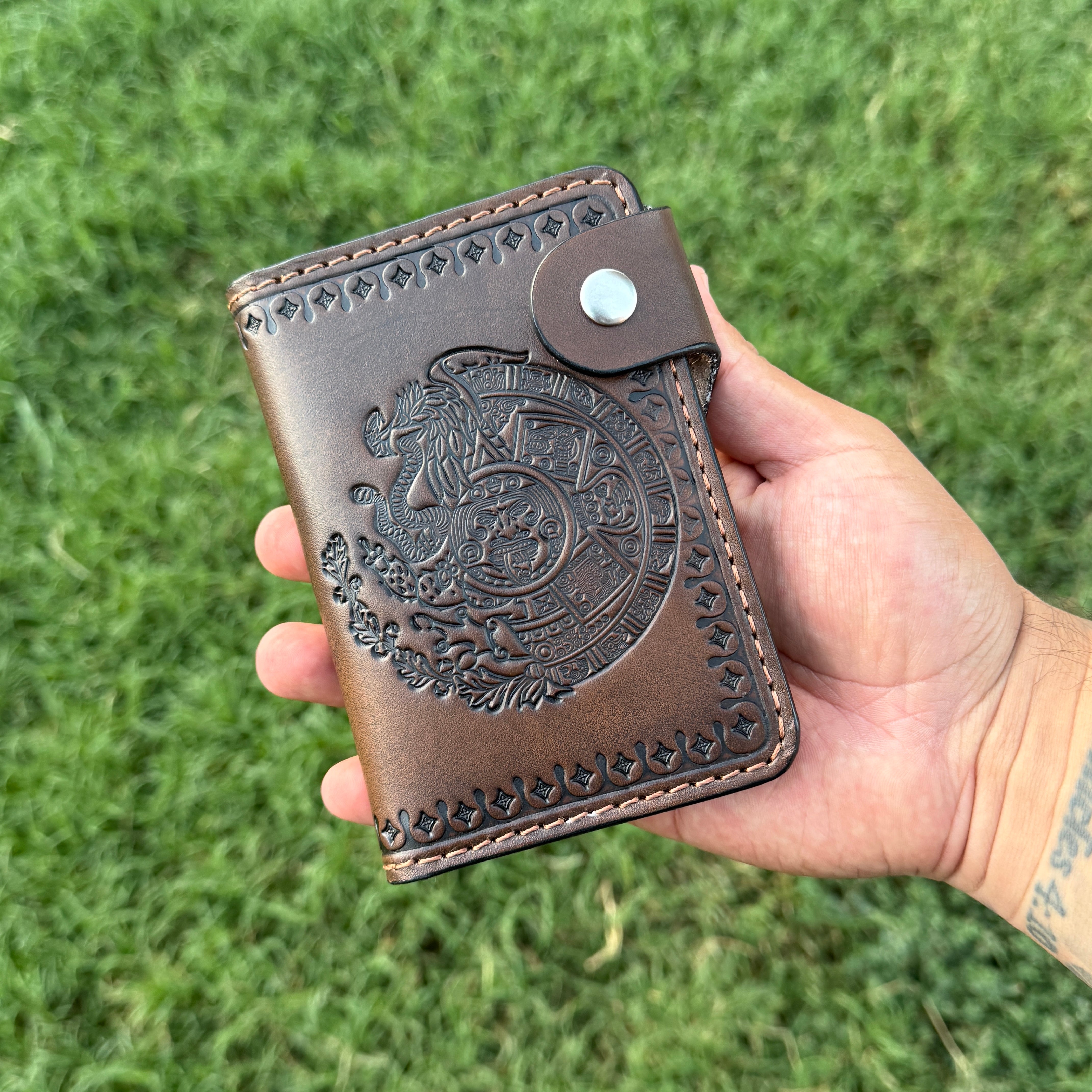 Aztec Calendar w/ Eagle Biker/Trucker Medium/Passport Wallet – Solis ...