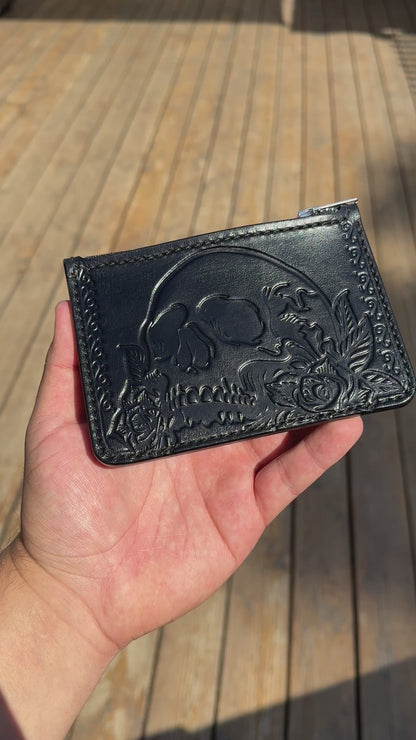 Skull Rose Medium Zipper Pouch Wallet