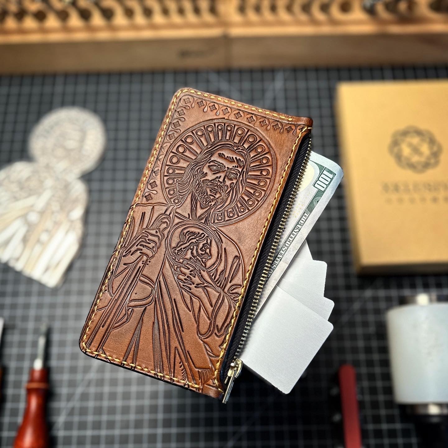 Virgin Mary / San Judas Long Zipper Pouch Wallet – Solis Leather Goods