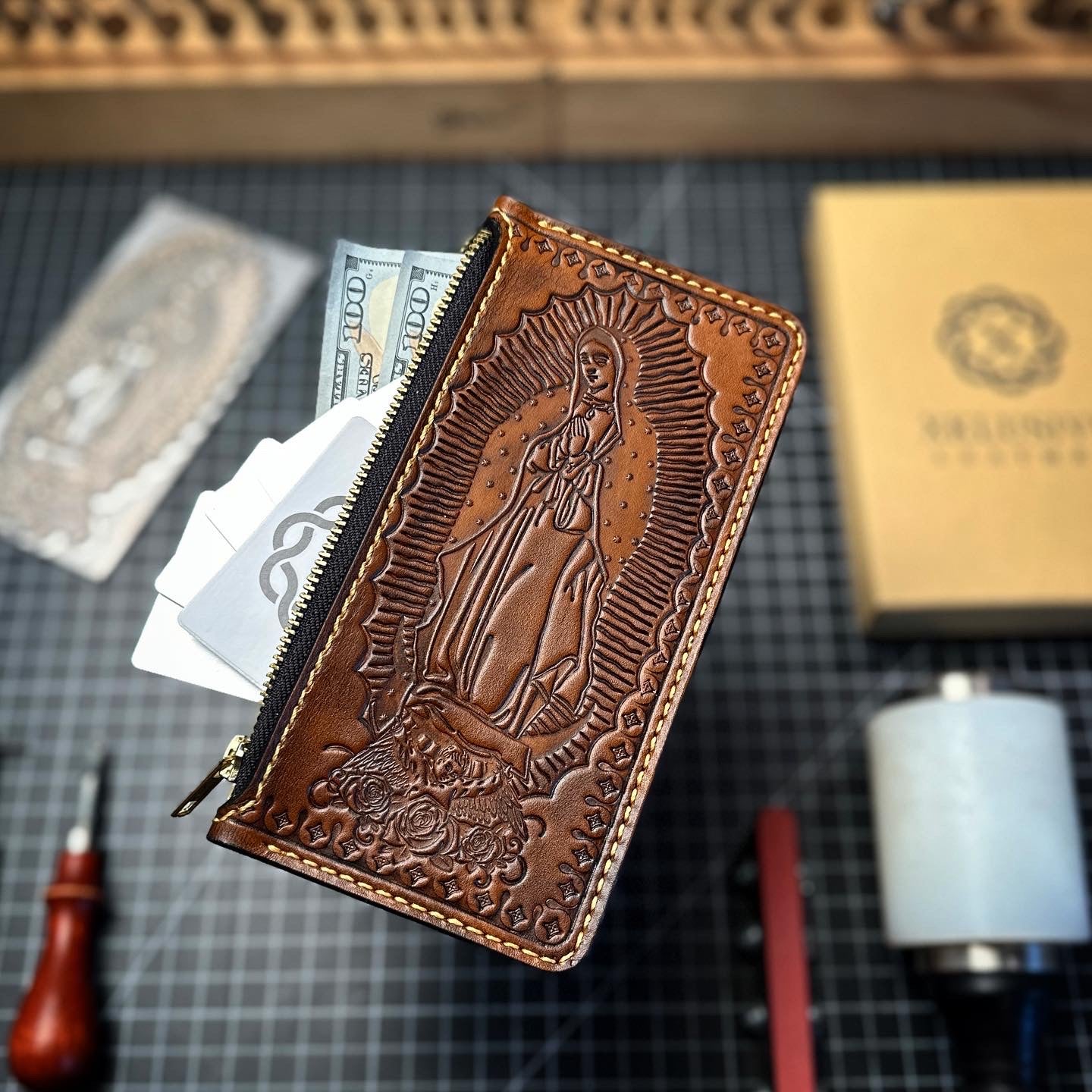 Virgin Mary / San Judas Long Zipper Pouch Wallet – Solis Leather Goods